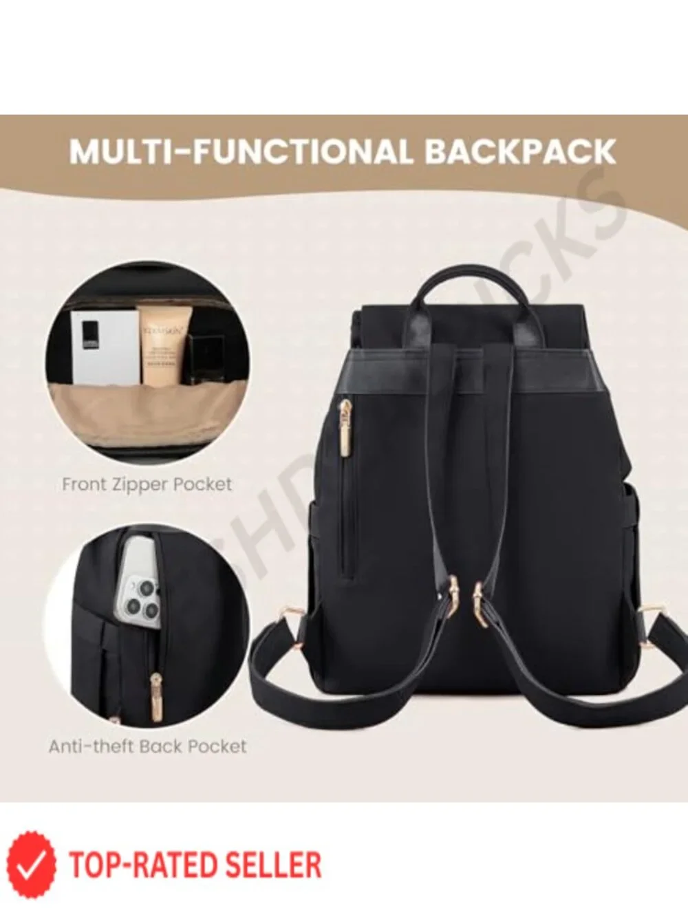 Water-Resistant Quilted Mini Backpack for Women with Anti-Theft Pockets